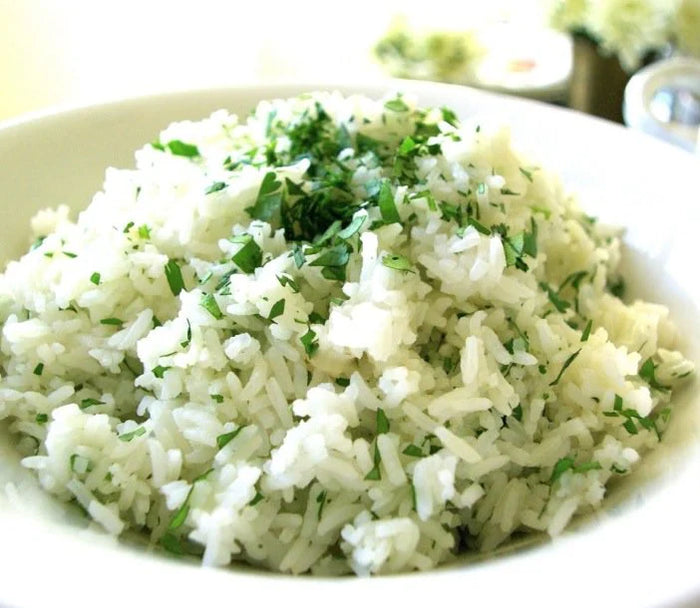 Close up of Cilantro Rice in a bowl