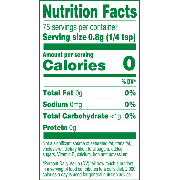 Nutrition facts for True Lemon Shaker. There are 75 servings of 1/4 tsp per container and there are zero calories per serving.