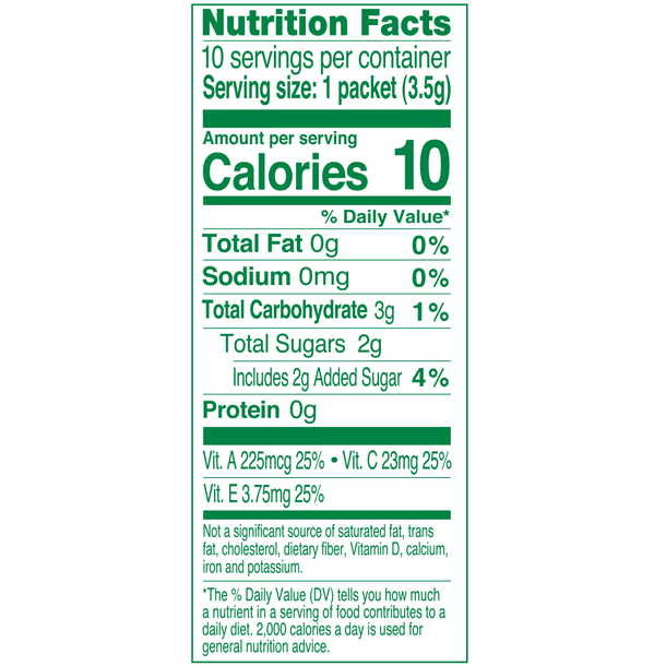 Nutrition Facts for True Lemon Kids Strawberry Banana. There are 10 calories, 3 grams of carbohydrates, and 2 grams of sugar per packet.