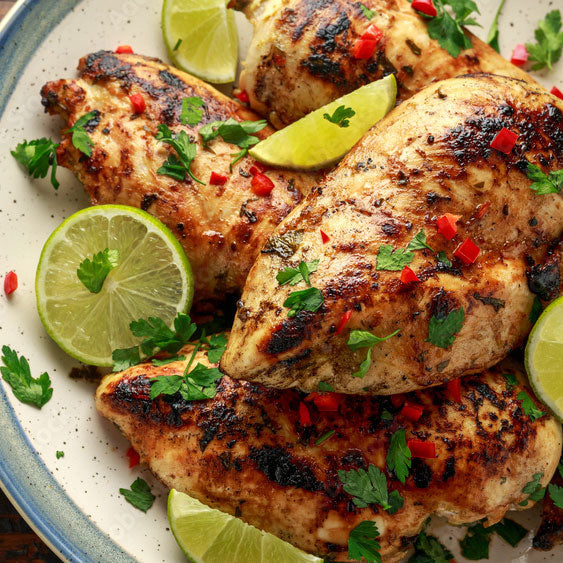 Grilled chicken breasts coated in a lime glaze made with True Lime Juice Mix.