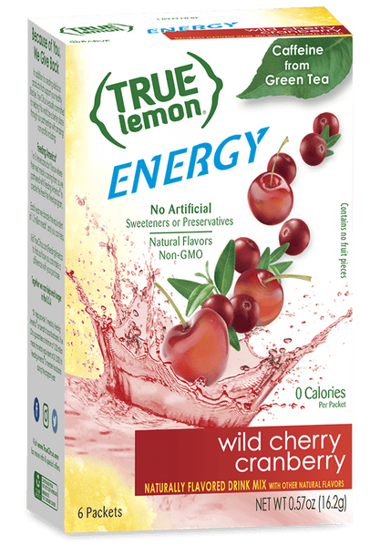 A 6-count box of True Lemon Energy Wild Cherry Cranberry.