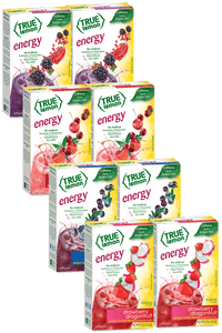 Power Up, Push Through Bundle. There are two boxes of True Lemon Wild Berry Pomegranate, two boxes of True Lemon Energy Blueberry Acai, two boxes of True Lemon Energy Strawberry Dragonfruit, and two boxes of True Lemon Energy Wild Cherry Cranberry.